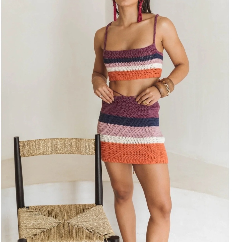 Soah Swim Gia Sunset Striped Crochet Crop Top + Mini Skirt Set - Picture 3 of 15
